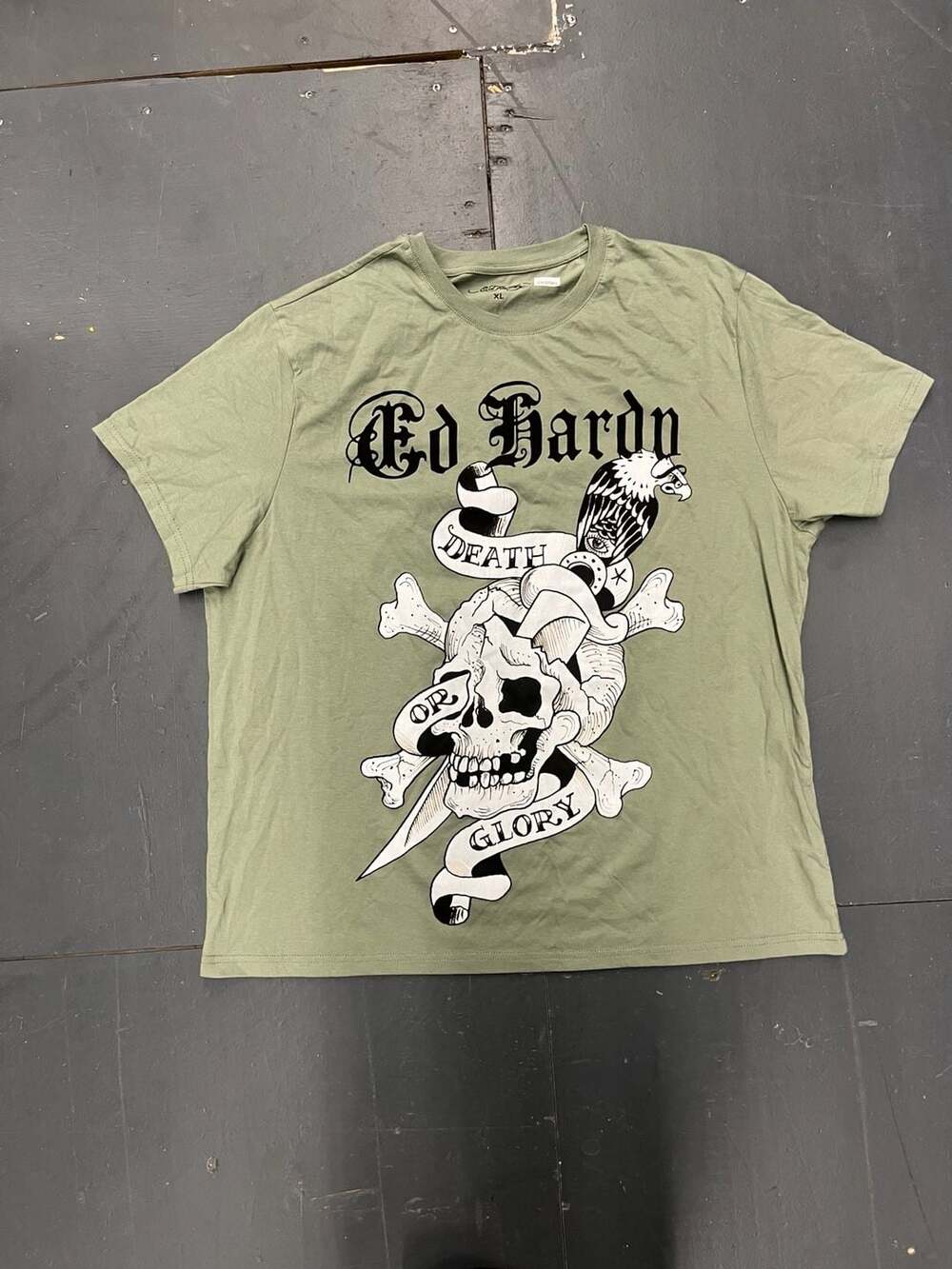 Ed Hardy Death or Glory Skull Graphic Tee Light Olive XL